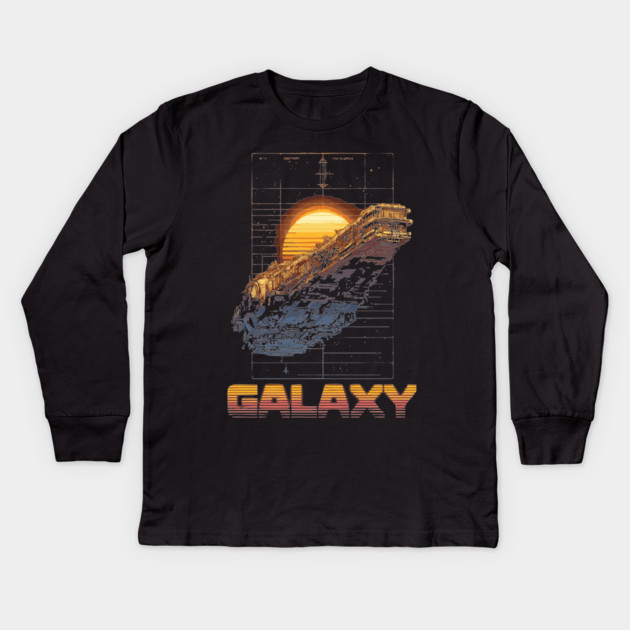 Retro Galaxy Spaceship - Synthwave Futuristic Kids Long Sleeve T-Shirt by TuncGK
