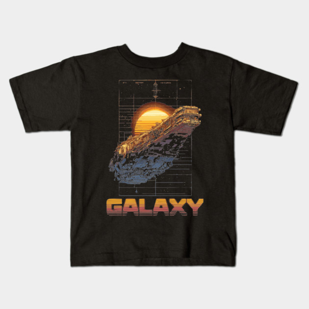 Retro Galaxy Spaceship - Synthwave Futuristic Kids T-Shirt by TuncGK