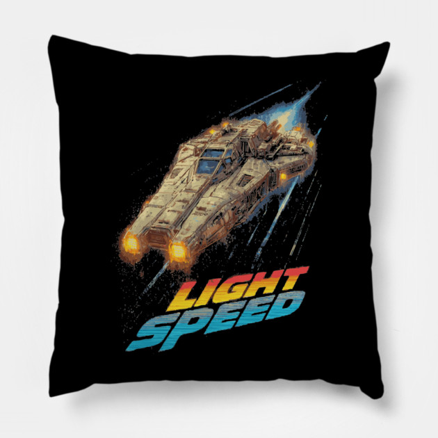 Light Speed - Retro Sci-Fi Spaceship Pillow by TuncGK