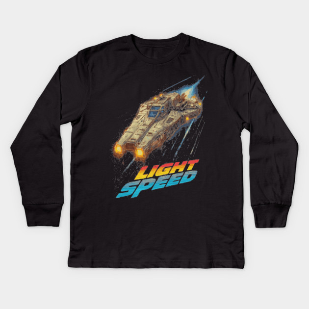Light Speed - Retro Sci-Fi Spaceship Kids Long Sleeve T-Shirt by TuncGK