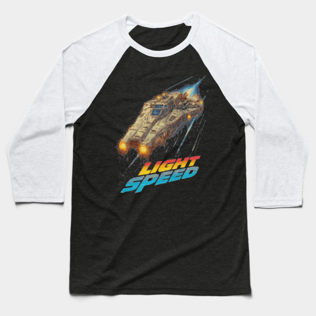 Light Speed - Retro Sci-Fi Spaceship Baseball T-Shirt by TuncGK