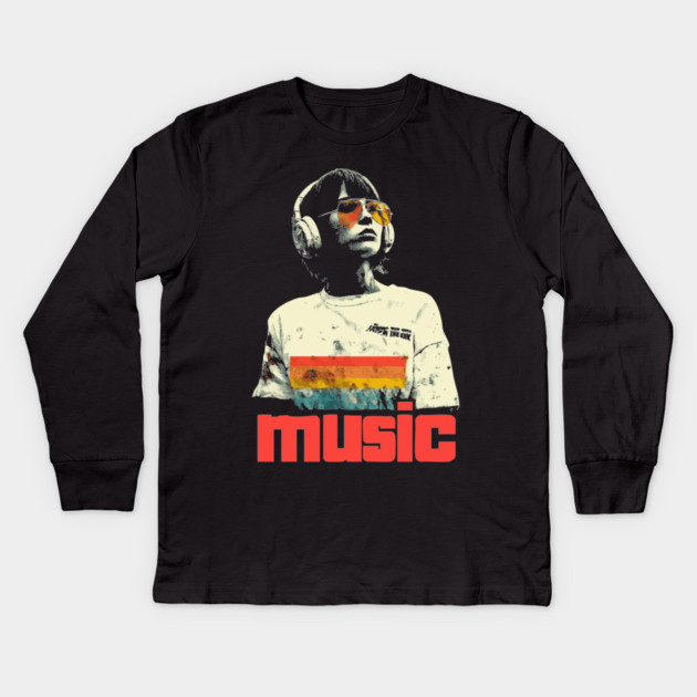 80s New Wave Music Girl Kids Long Sleeve T-Shirt by TuncGK