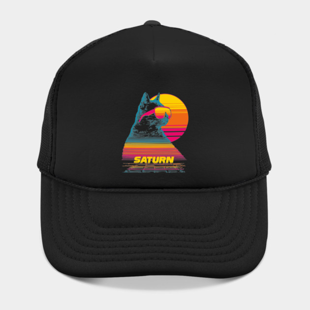 Saturn Caturn - Synthwave Space Cat - Surreal Design by TuncGK