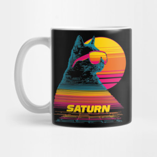 Saturn Caturn - Synthwave Space Cat - Surreal Design Mug