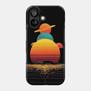 Retro Wave Solar System - Galactic Synthwave Design Phone Case
