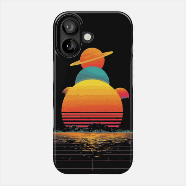 Retro Wave Solar System - Galactic Synthwave Design Phone Case by TuncGK