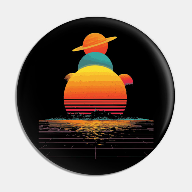 Retro Wave Solar System - Galactic Synthwave Design Pin by TuncGK