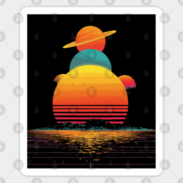Retro Wave Solar System - Galactic Synthwave Design Sticker by TuncGK