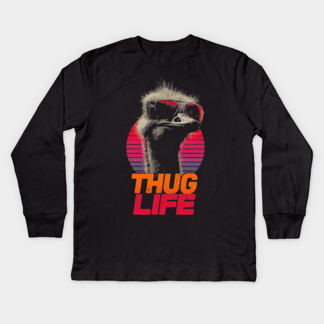 Funny Thug Life Ostrich - Retro Banner Style Kids Long Sleeve T-Shirt by TuncGK