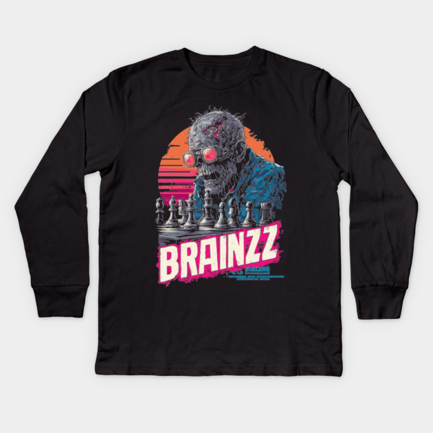 Brainzz - Funny Zombie Chess Player Kids Long Sleeve T-Shirt by TuncGK