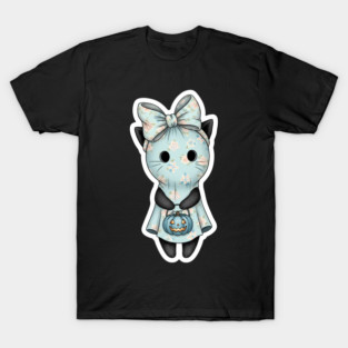 Cute Ghost Cat in Floral Mask Holding Pumpkin T-Shirt