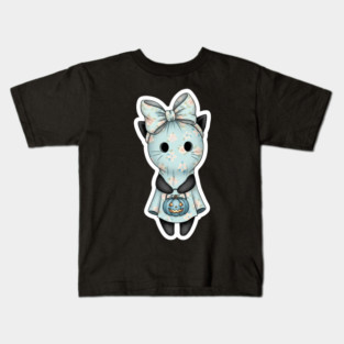 Cute Ghost Cat in Floral Mask Holding Pumpkin Kids T-Shirt