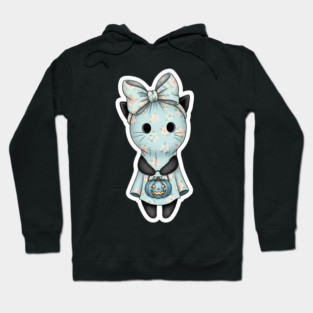 Cute Ghost Cat in Floral Mask Holding Pumpkin Hoodie