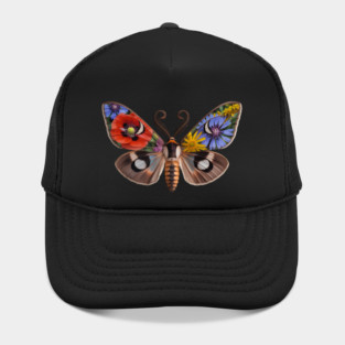 Floral Moth with Wildflowers and Nature-Inspired Wings Hat
