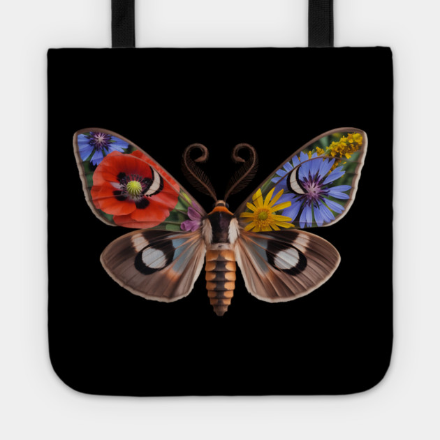 Floral Moth with Wildflowers and Nature-Inspired Wings Tote by BirdsnStuff