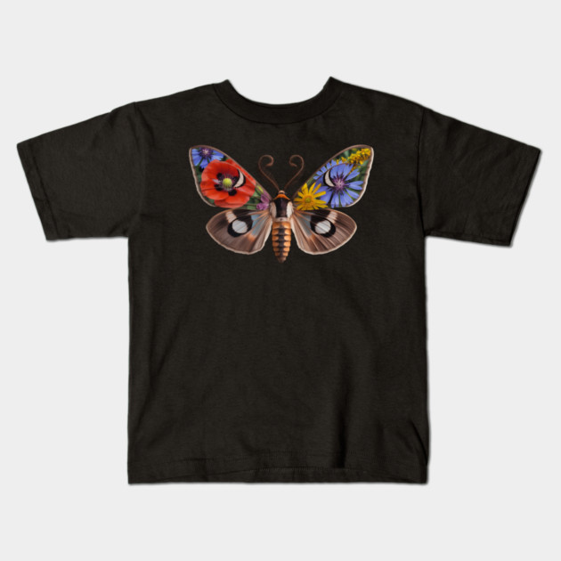 Floral Moth with Wildflowers and Nature-Inspired Wings Kids T-Shirt by BirdsnStuff