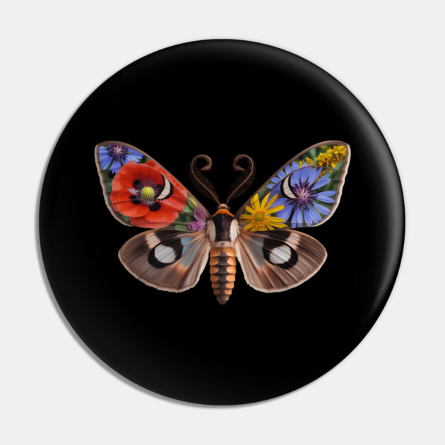 Floral Moth with Wildflowers and Nature-Inspired Wings Pin by BirdsnStuff