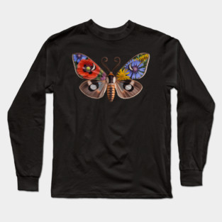 Floral Moth with Wildflowers and Nature-Inspired Wings Long Sleeve T-Shirt