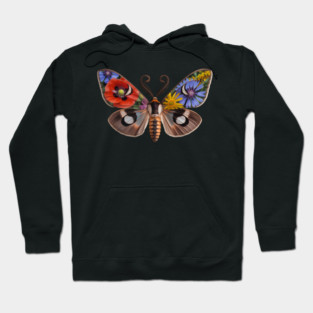 Floral Moth with Wildflowers and Nature-Inspired Wings Hoodie