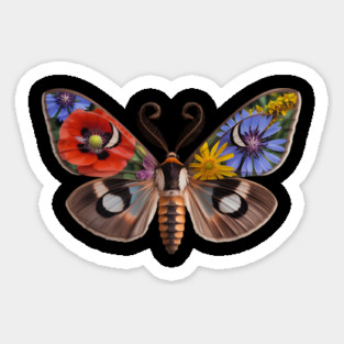 Floral Moth with Wildflowers and Nature-Inspired Wings Sticker