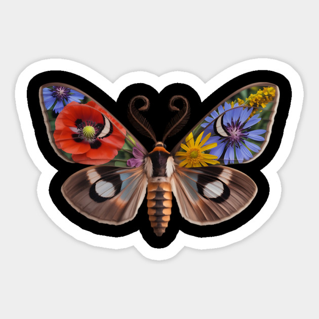 Floral Moth with Wildflowers and Nature-Inspired Wings Magnet by BirdsnStuff