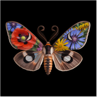 Floral Moth with Wildflowers and Nature-Inspired Wings Posters and Art