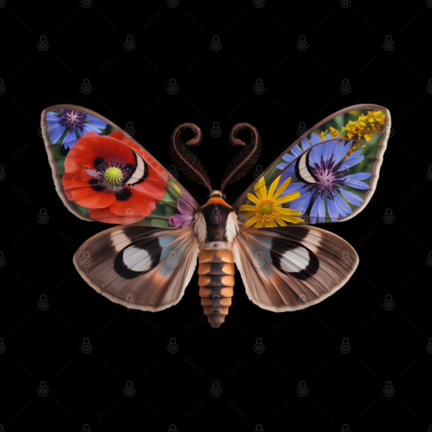 Floral Moth with Wildflowers and Nature-Inspired Wings by BirdsnStuff