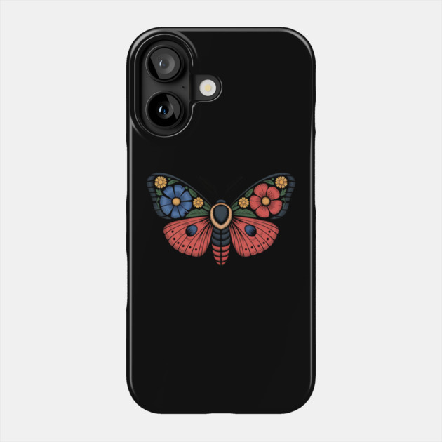 Fantasy Moth with Bold Flowers and Whimsical Detail Phone Case by BirdsnStuff