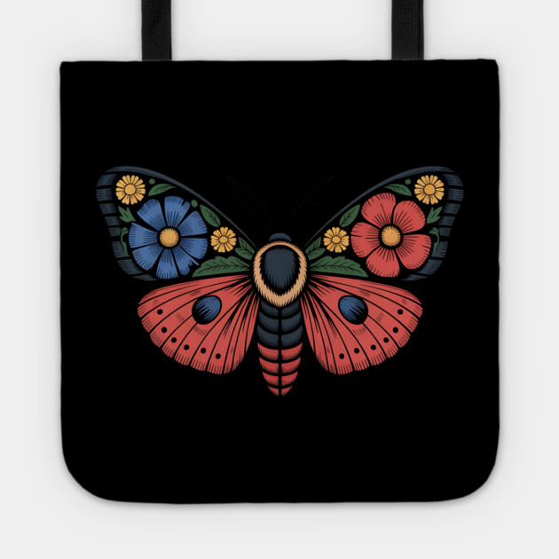 Fantasy Moth with Bold Flowers and Whimsical Detail Tote by BirdsnStuff