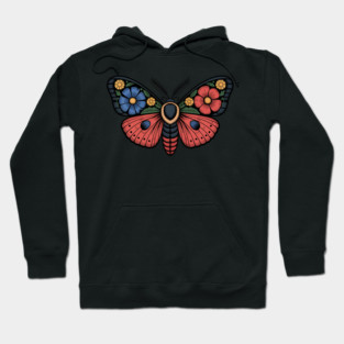 Fantasy Moth with Bold Flowers and Whimsical Detail Hoodie