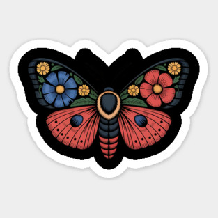 Fantasy Moth with Bold Flowers and Whimsical Detail Sticker