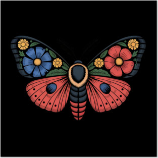 Fantasy Moth with Bold Flowers and Whimsical Detail Posters and Art