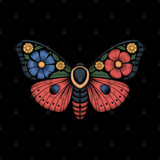 Fantasy Moth with Bold Flowers and Whimsical Detail by BirdsnStuff
