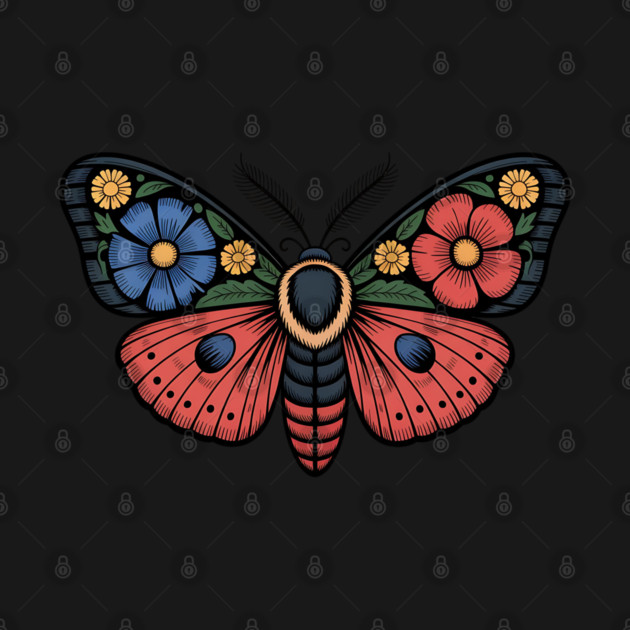Fantasy Moth with Bold Flowers and Whimsical Detail by BirdsnStuff
