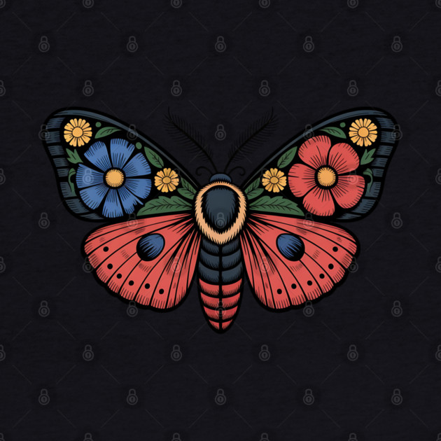 Fantasy Moth with Bold Flowers and Whimsical Detail by BirdsnStuff