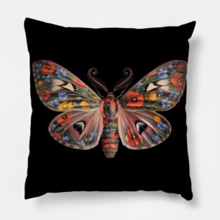 Botanical Moth with Wild Bloom Wings Nature Art Pillow