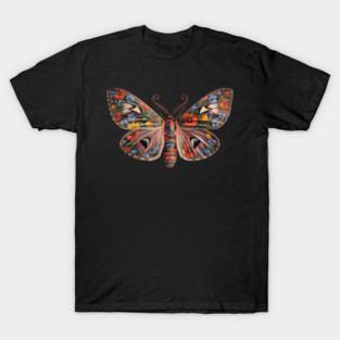 Botanical Moth with Wild Bloom Wings Nature Art T-Shirt
