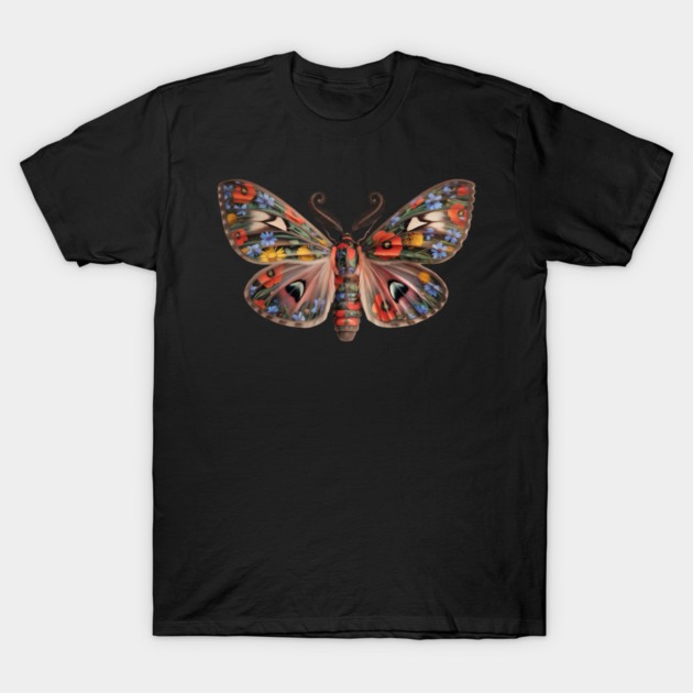 Botanical Moth with Wild Bloom Wings Nature Art T-Shirt by BirdsnStuff