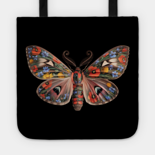 Botanical Moth with Wild Bloom Wings Nature Art Tote by BirdsnStuff