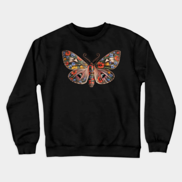 Botanical Moth with Wild Bloom Wings Nature Art Crewneck Sweatshirt by BirdsnStuff