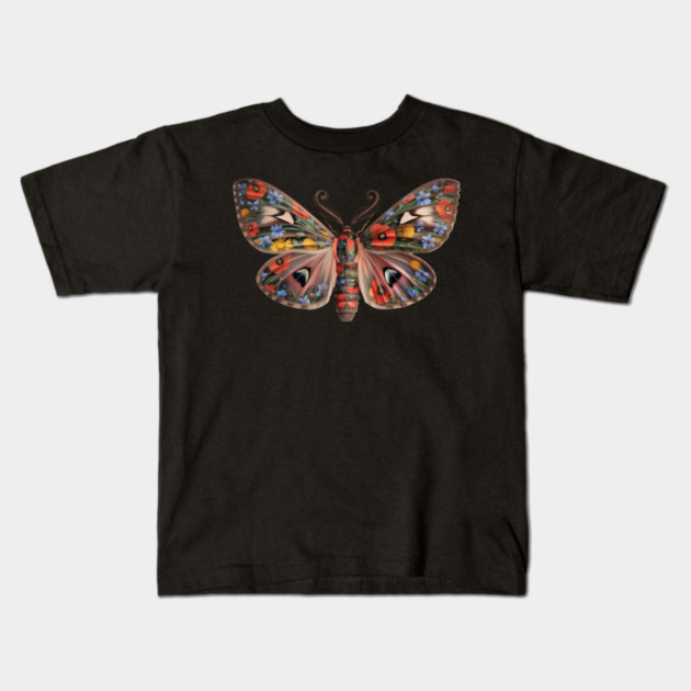 Botanical Moth with Wild Bloom Wings Nature Art Kids T-Shirt by BirdsnStuff