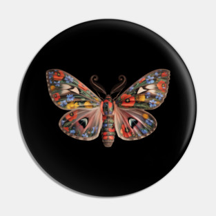Botanical Moth with Wild Bloom Wings Nature Art Pin