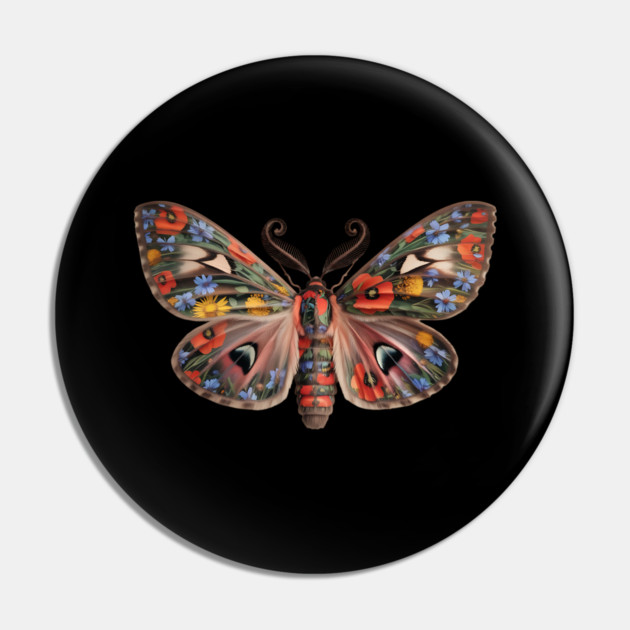 Botanical Moth with Wild Bloom Wings Nature Art Pin by BirdsnStuff