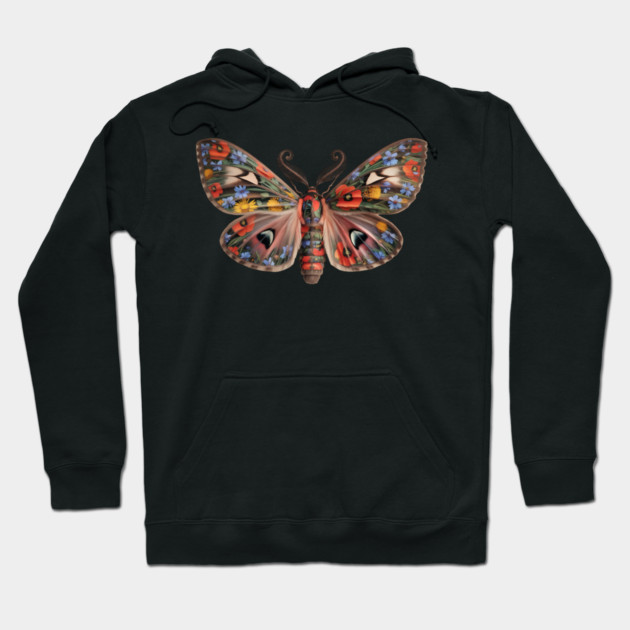 Botanical Moth with Wild Bloom Wings Nature Art Hoodie by BirdsnStuff