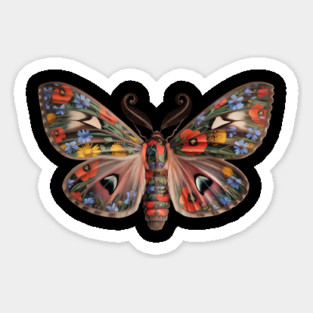 Botanical Moth with Wild Bloom Wings Nature Art Sticker