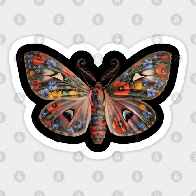 Botanical Moth with Wild Bloom Wings Nature Art Sticker by BirdsnStuff