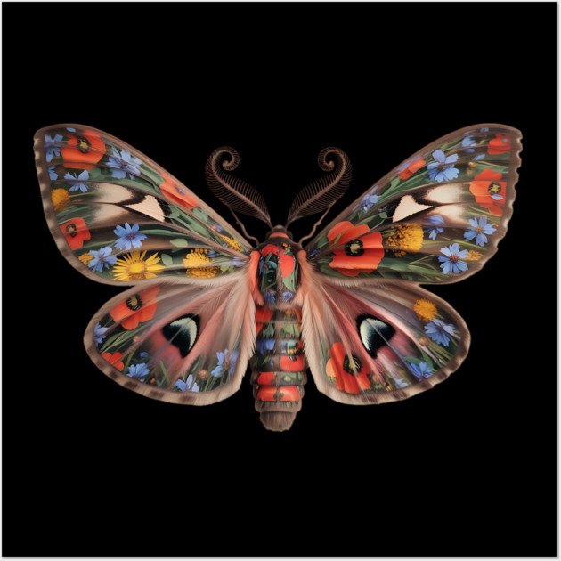 Botanical Moth with Wild Bloom Wings Nature Art Wall Art by BirdsnStuff