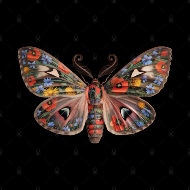Botanical Moth with Wild Bloom Wings Nature Art by BirdsnStuff