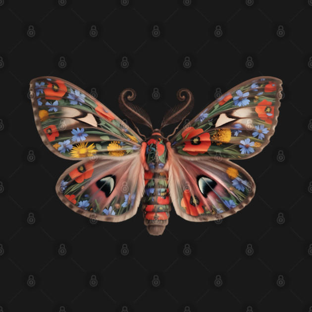 Botanical Moth with Wild Bloom Wings Nature Art by BirdsnStuff