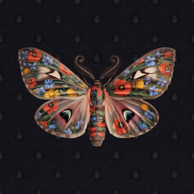 Botanical Moth with Wild Bloom Wings Nature Art by BirdsnStuff